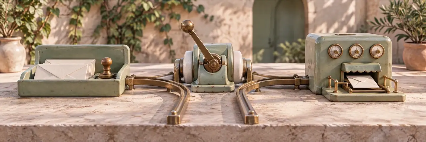 The dispatch desk with its brass lever set to the left for Copilot.